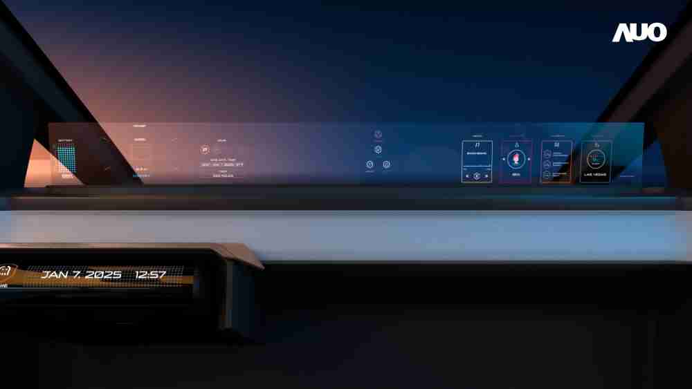 糖果派对无界透明显示接口(Horizon Image Glass)透过车运算方案整合仪表板、、中控台及副驾显示器，，，，一体式全景呈现，，，提供乘用者清晰的前方视野、、行车必要信息与娱乐功能
